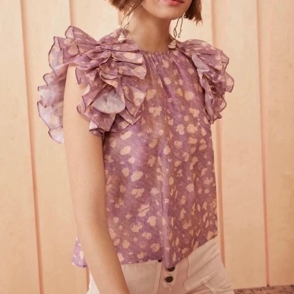 Ulla Johnson Manon Ruffled Short Sleeve Blouse / Top US2 NWOT - Picture 2 of 11